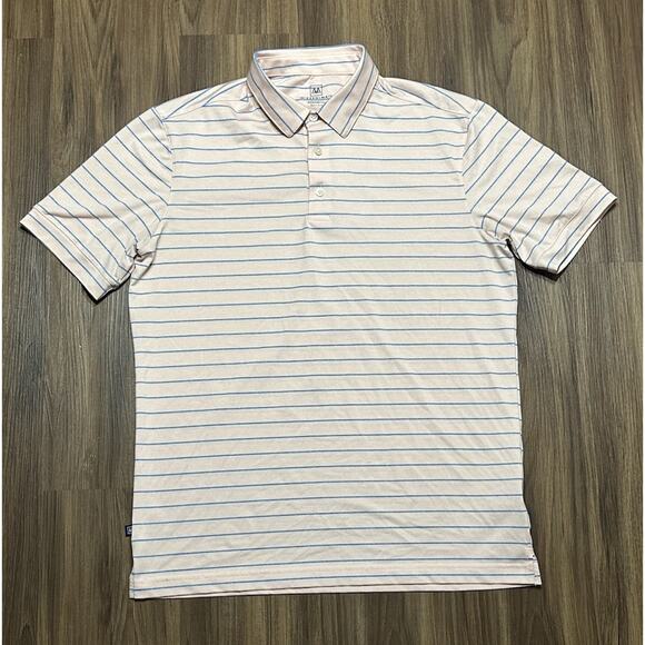 Mizzen Main Versa Polo Shirt Mens Trim Fit Peach Blue Horizontal Strip Sz M - Picture 1 of 8